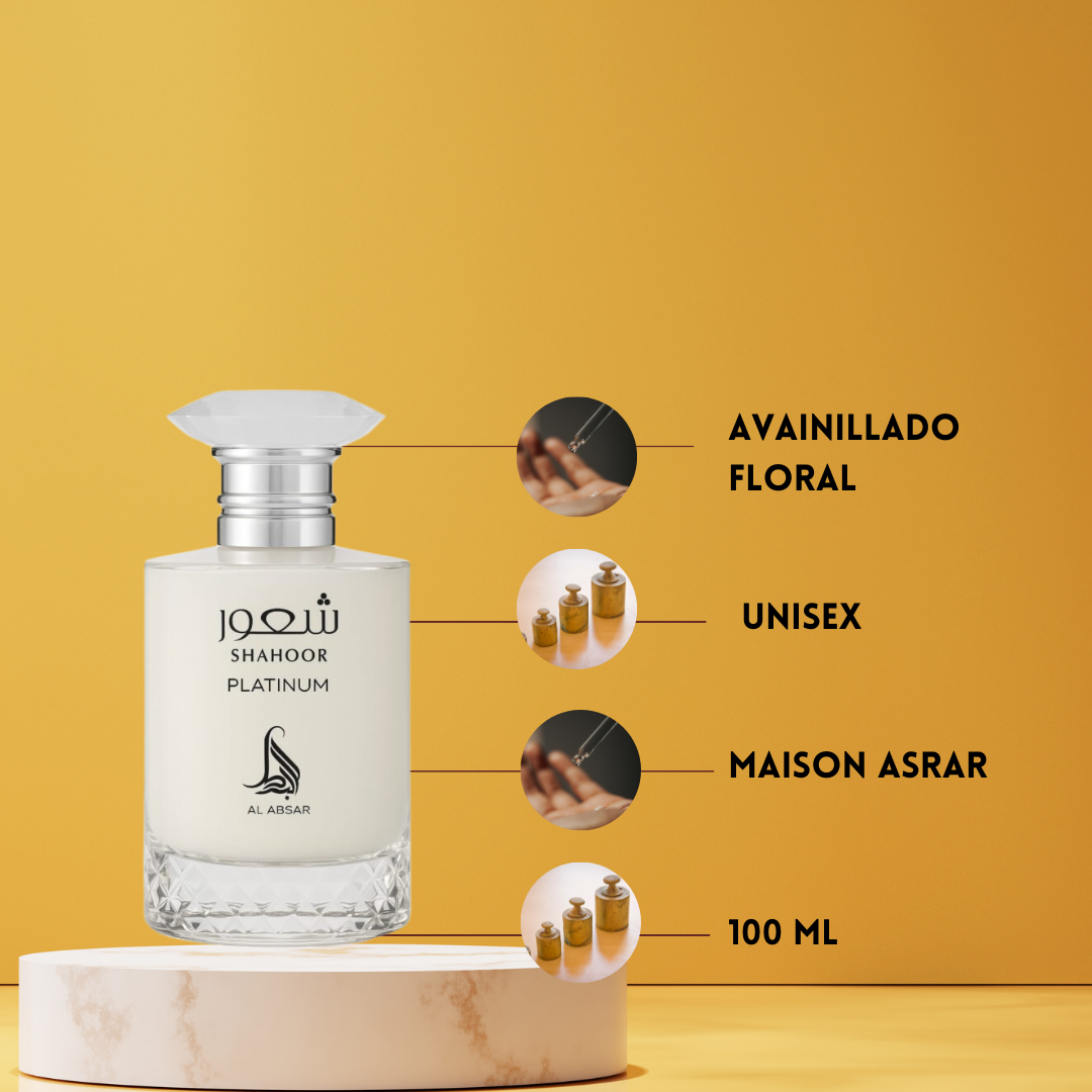 Shahoor Platinum 100 ml – Al Absar | Perfume Árabe Unisex Gourmand Oriental